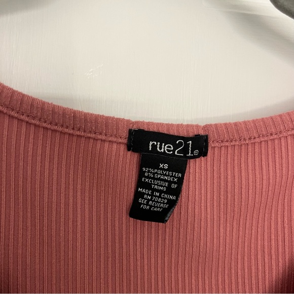 Rue21 Ribbed Long Sleeve V Neck Top, Pink Button Vneck Shirt with Sleeves Rib - Picture 3 of 8
